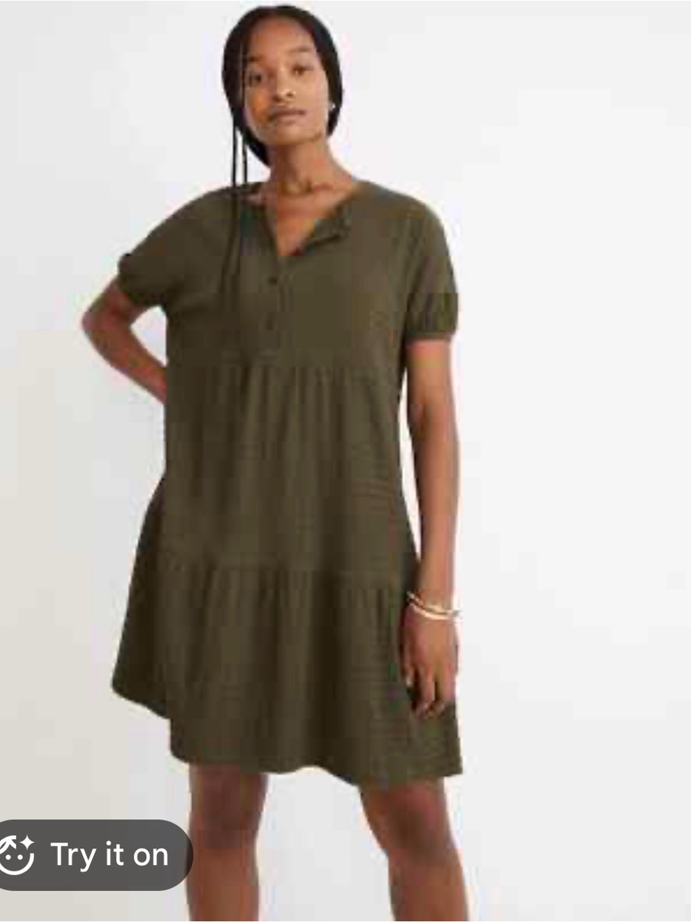 Madewell (Re)sourced Tiered Mini Dress Size XL Green Crinkle